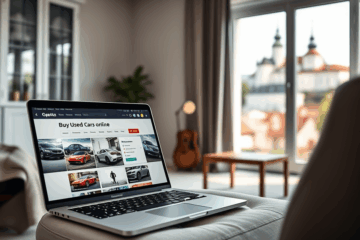 Osoba používající notebook pro online financování ojetého auta
